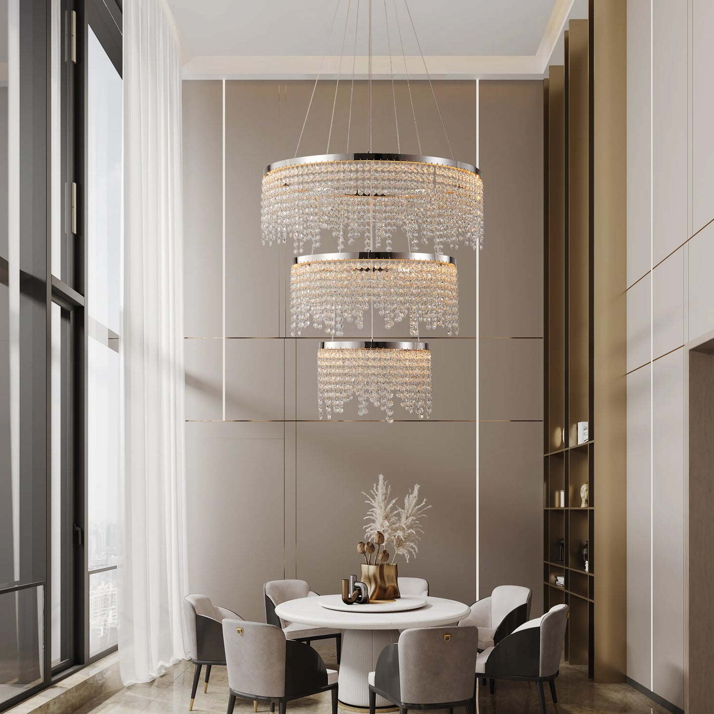 24-Inch LED Crystal Chandelier – Adjustable Color Temperature & Height, Luxury Ceiling Lamp for Living, Dining & Bedroom