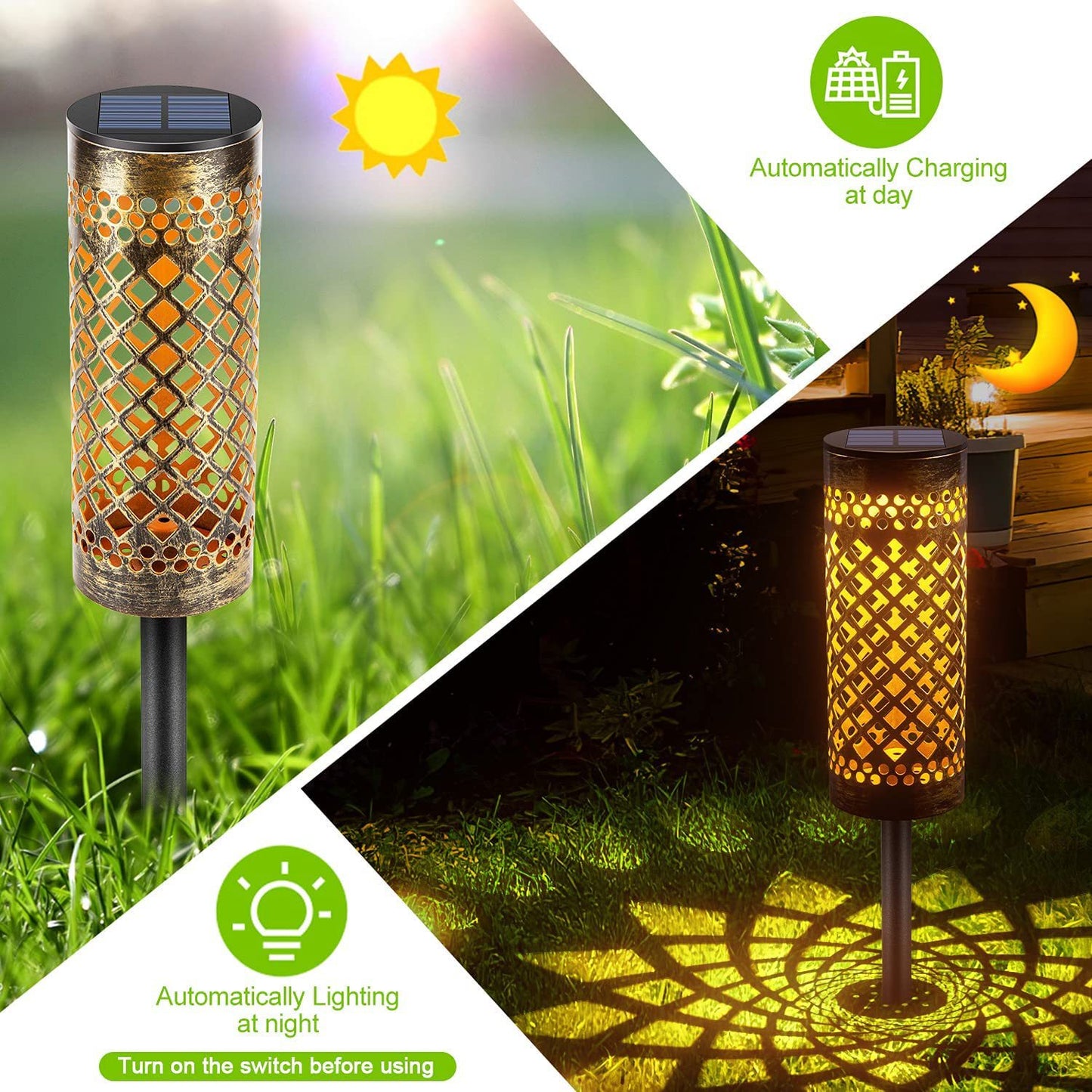 Solar Powered Metal Lawn Lamp Courtyard Decorative Waterproof Garden Outdoor Pathway Light