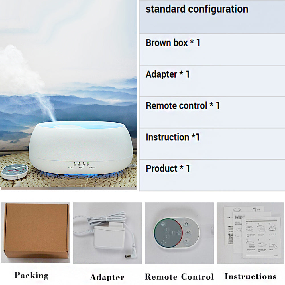 HOMEFISH 500ml Aroma Diffuser Ultrasonic Air Humidifier Essential Oil Fragrance Diffuser with Colorful Light for Home