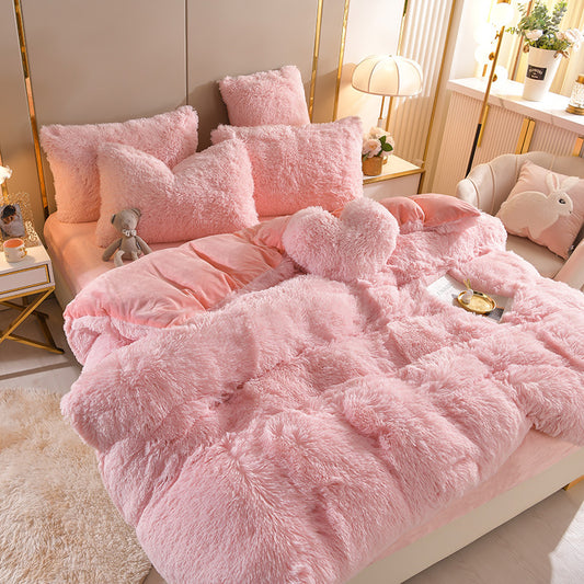 Plush Thickened Warm Mink Fur Four Piece Bedding Set Soft Winter Duvet Cover Bed Sheet Pillowcase Set