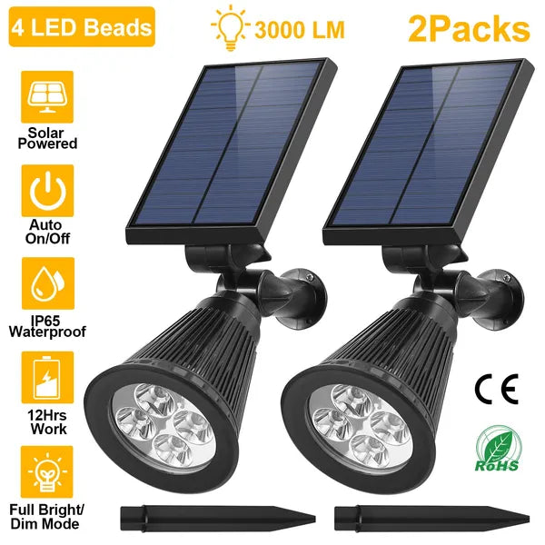 2Pcs Solar Spotlight – Outdoor Waterproof Dusk to Dawn Wall & Garden Path Light