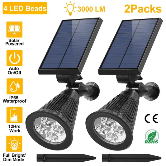 2Pcs Solar Spotlight – Outdoor Waterproof Dusk to Dawn Wall & Garden Path Light