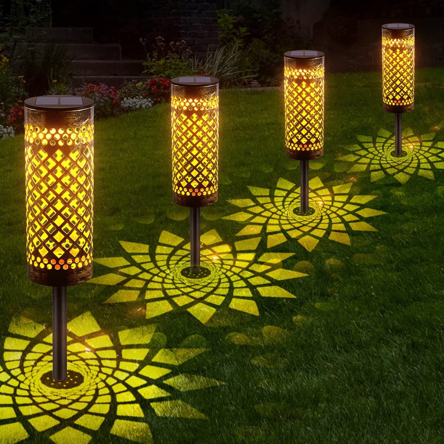 Solar Powered Metal Lawn Lamp Courtyard Decorative Waterproof Garden Outdoor Pathway Light