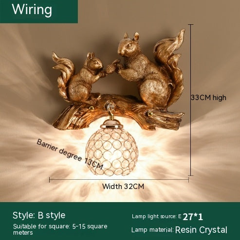 Nordic Countryside Squirrel Wall Lamp – Creative Animal Wall Hanging Light