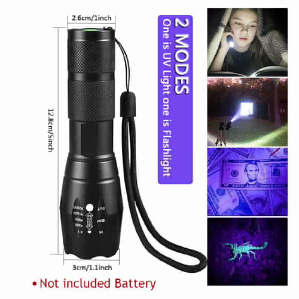 UV 395nm Zoomable Blacklight Flashlight – 2-in-1 Ultra Violet LED Inspection Torch (250000LM)
