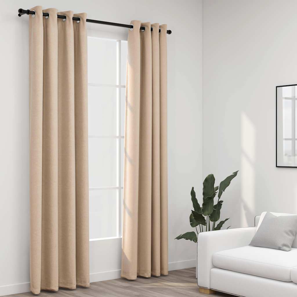 Linen Look Blackout Curtains with Eyelets – 2-Piece Room Darkening Drapes