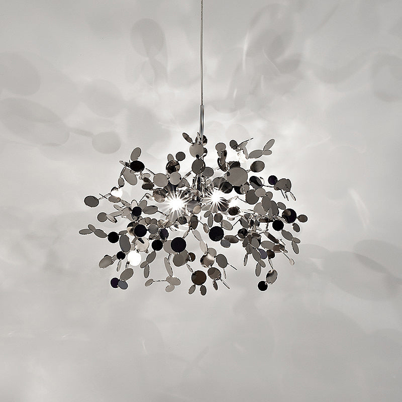 Nordic Tree Leaf Stainless Steel Chandelier – Minimalist Living Room & Bar Light