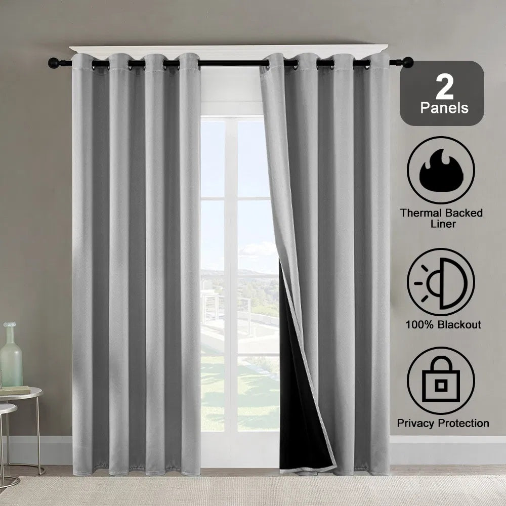 Polyester Thermal Insulated Blackout Curtains with Grommets 52x84 Set of 2 Coated Lining 3 Colors