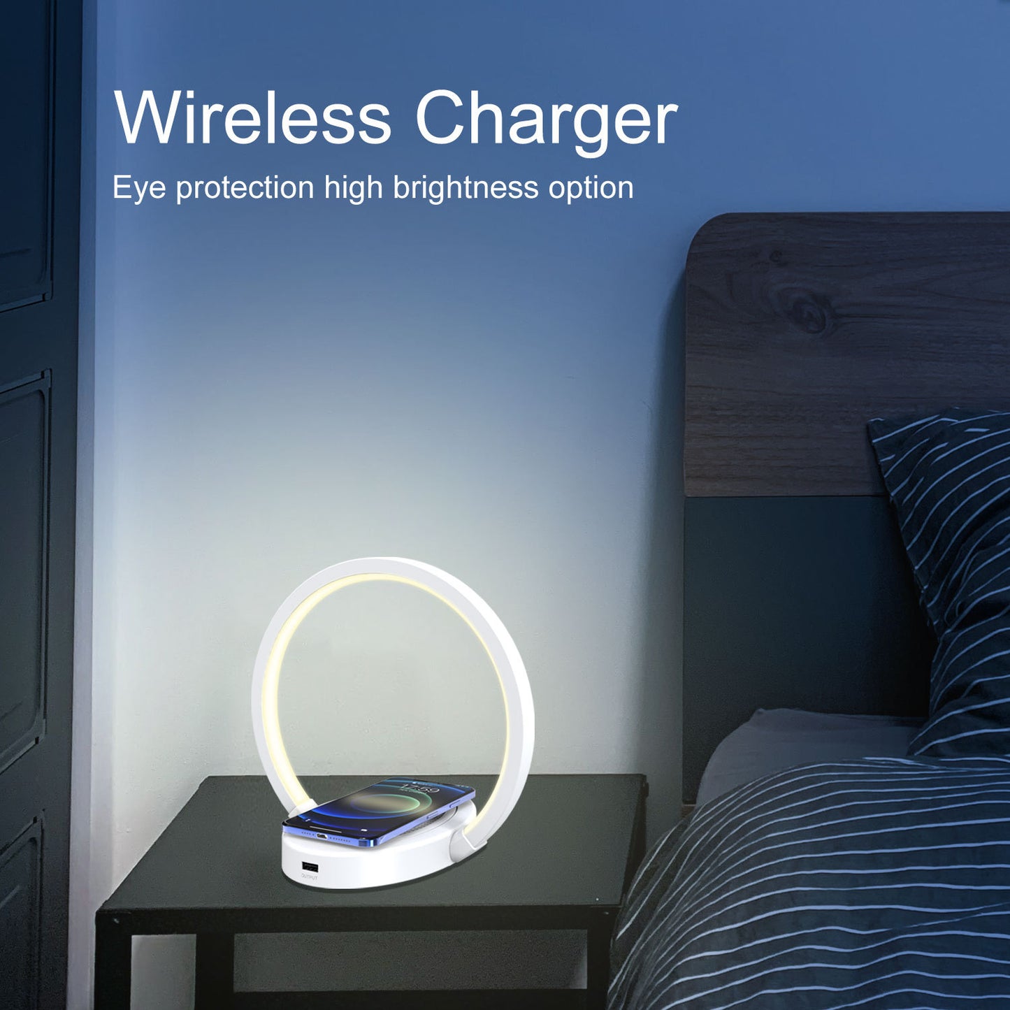 Night Light Lamp Bluetooth Speaker 10W Wireless Charger Table Lamp USB Charging Phone Holder with Dynamic Color LED