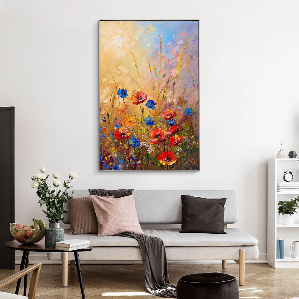Handmade Abstract Flower Oil Painting – Canvas Wall Art for Living Room Home Decor (Frameless Unstretched Roll)
