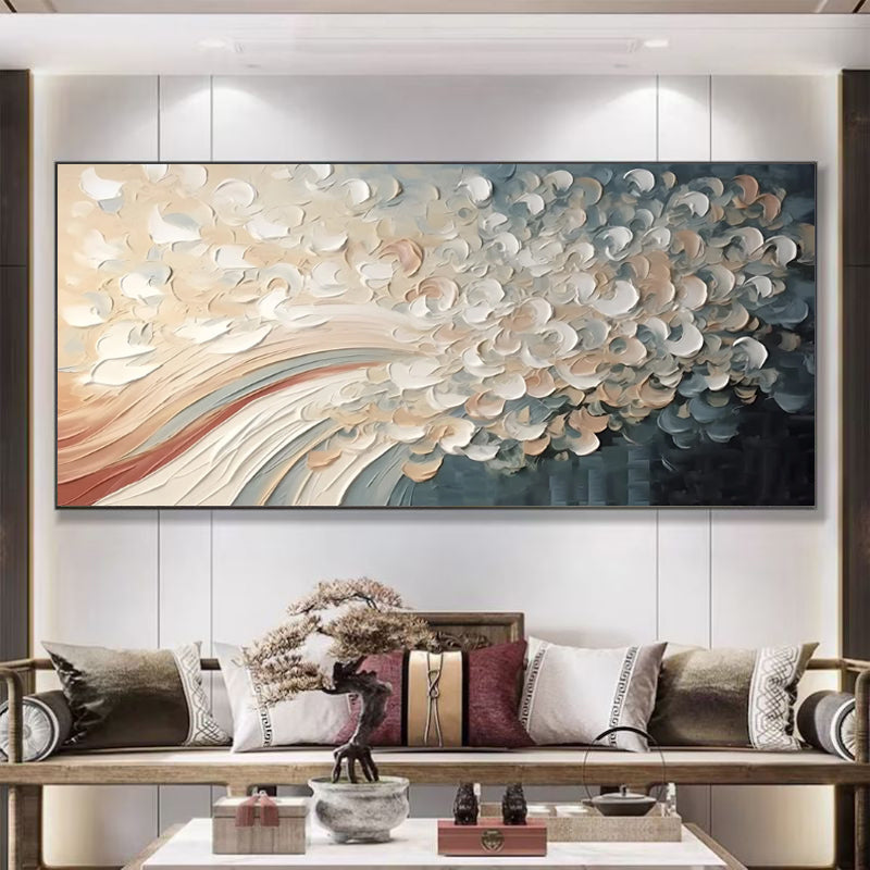 Hand Painted White Cherry Blossom Tree Oil Painting on Canvas Modern Palette Knife Wall Art for Home Decor