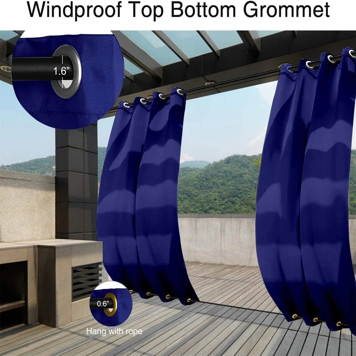 Indoor Outdoor Curtains Grommet Top and Bottom 1 Panel Waterproof Windproof Privacy Drapes
