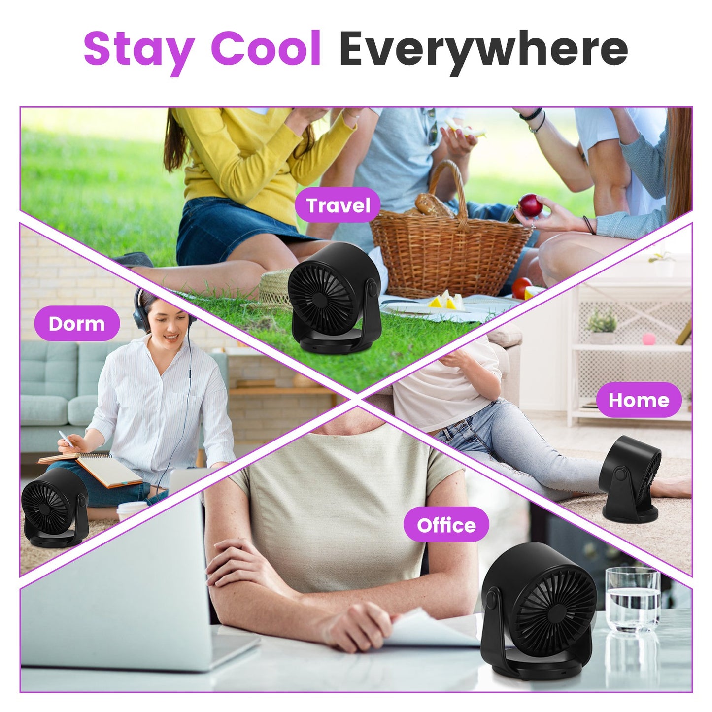 Rechargeable Mini Desk Fan Battery Operated Wall Mounted Portable Fan with Adjustable Tilt for Home Office Travel