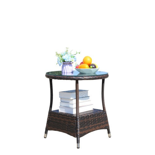 Outdoor Patio Round Coffee Table Clear Tempered Glass Top Garden Furniture Side Table