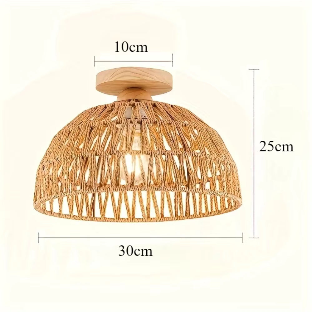 Natural Wabi-Sabi Wicker Ceiling Lamp E27 – Handwoven Rattan Pendant Light for Living Room, Café, Restaurant & Teahouse (Vintage Style)