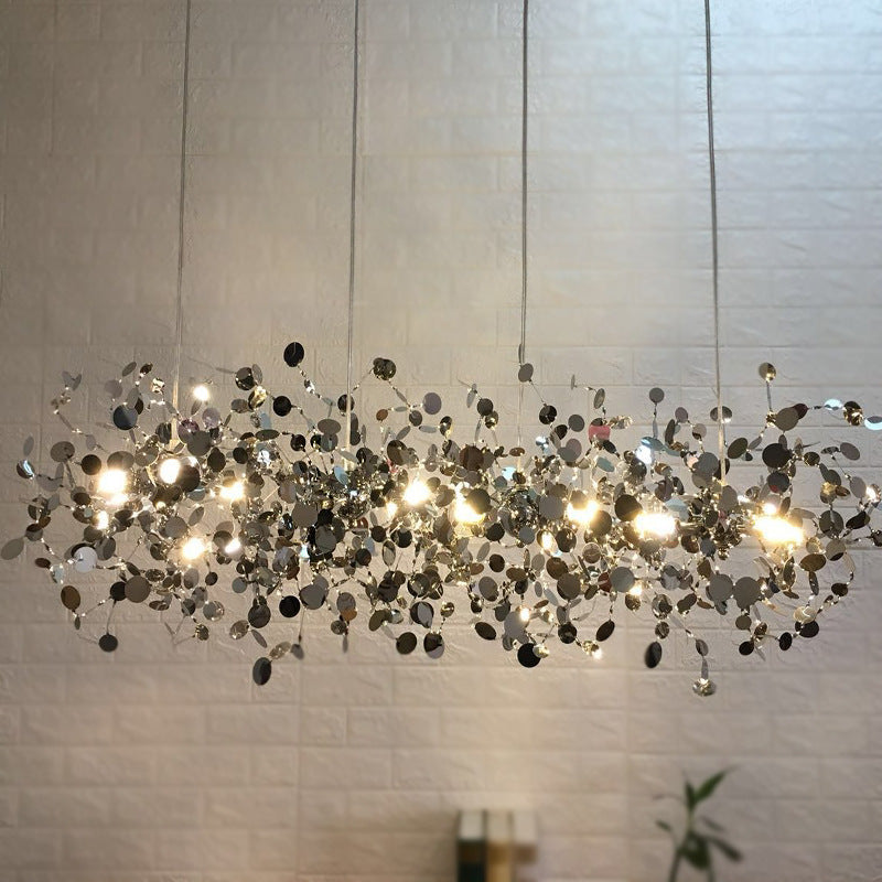 Nordic Tree Leaf Stainless Steel Chandelier – Minimalist Living Room & Bar Light