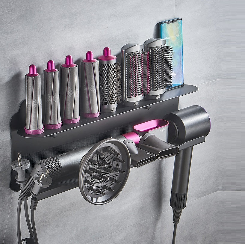 No-Drill Wall Mount Curling Iron Storage Rack – Bathroom Hair Tool Organizer Holder