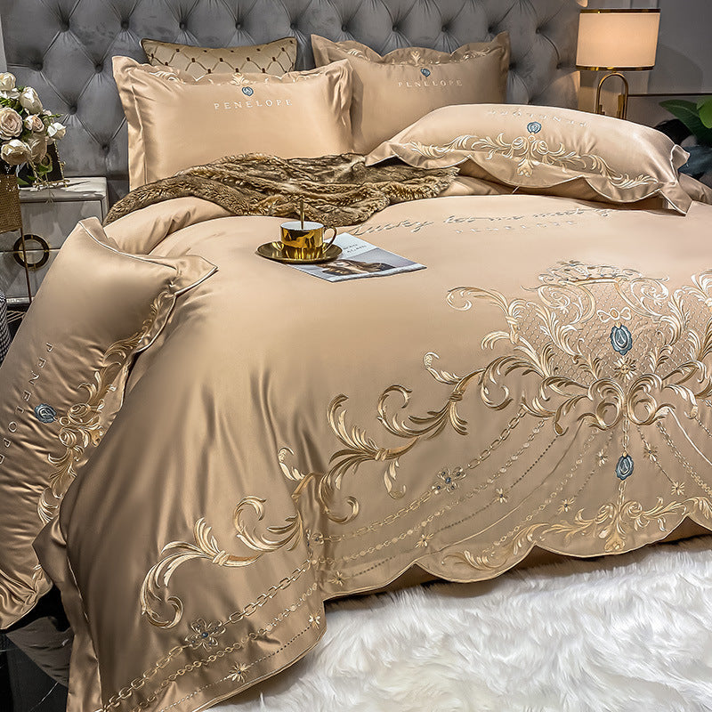 Ice Silk Quilt Bedding Set 4-Piece Cooling Bed Sheets Soft Breathable Summer Comforter Set