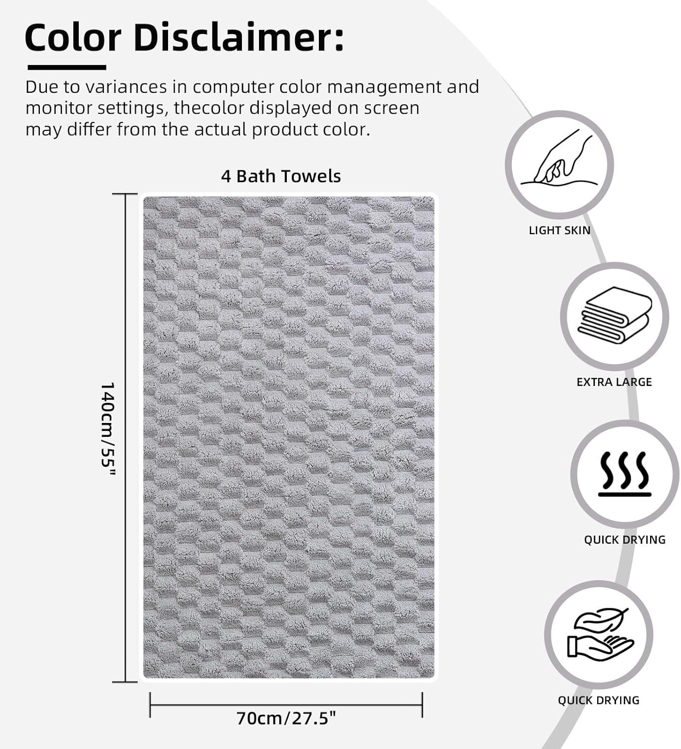 Luxury Microfiber Bath Towels 4 Pack Ultra Absorbent Quick Dry Spa Gym Travel Soft Bath Sheet Set