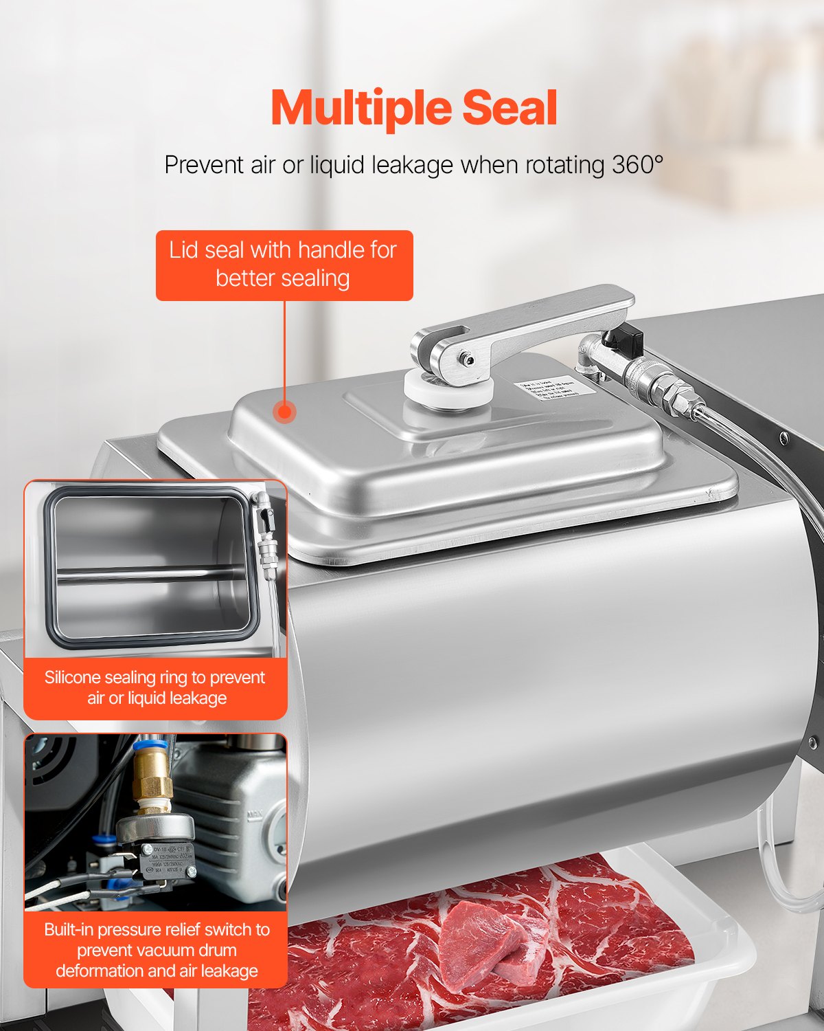 20L Vacuum Meat Tumbler Marinator Machine for Chicken Steak Fish Commercial Food Processing Use