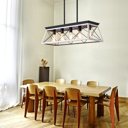 5-Light Farmhouse White Chandelier – Dining Room Ceiling Pendant Lamp (Bulbs Not Included)
