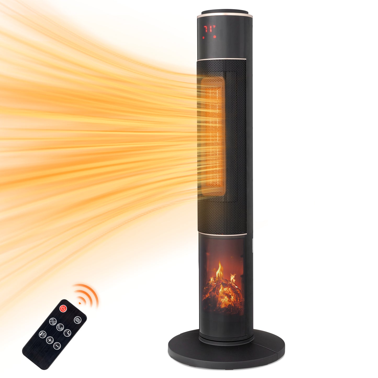 33-Inch Tower Space Heater 1500W Electric Heater with 3D Flame Thermostat Oscillation Timer & Remote for Indoor Home Office