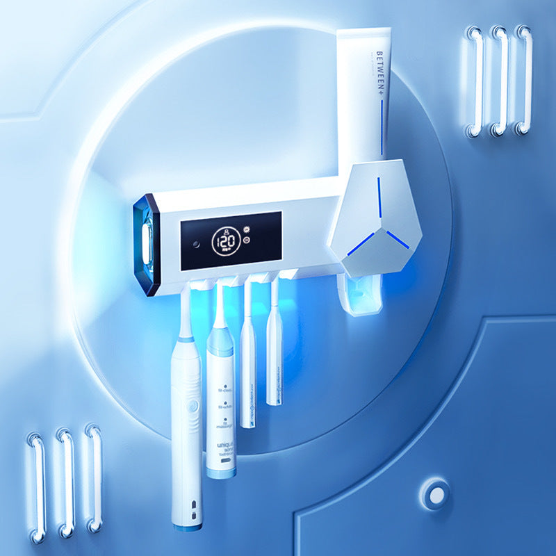 Smart UV Toothbrush Sterilizer – Wall-Mounted No-Drill Bathroom Shelf & Storage Holder