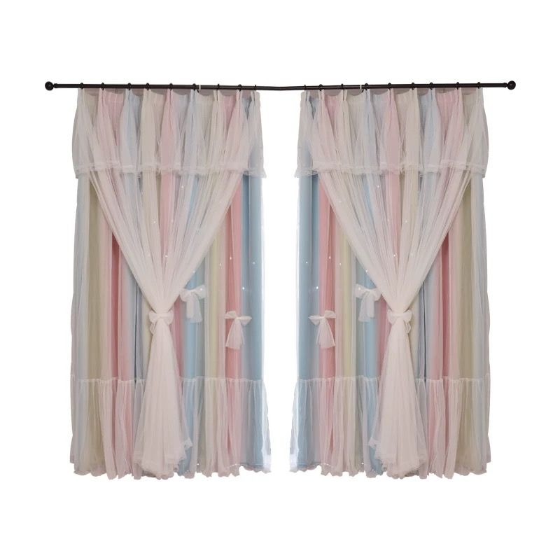 Nordic Simple Hollow Star Princess Blackout Curtains for Bedroom Elegant Modern Window Drapes