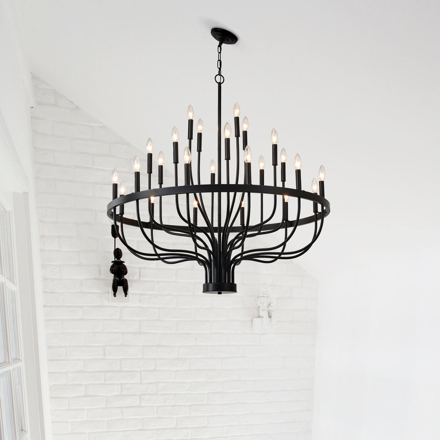 24-Light Black Industrial Candle Chandelier – Modern Farmhouse Iron Pendant Light for Dining Room, Living Room & Foyer (E12 Bulb)