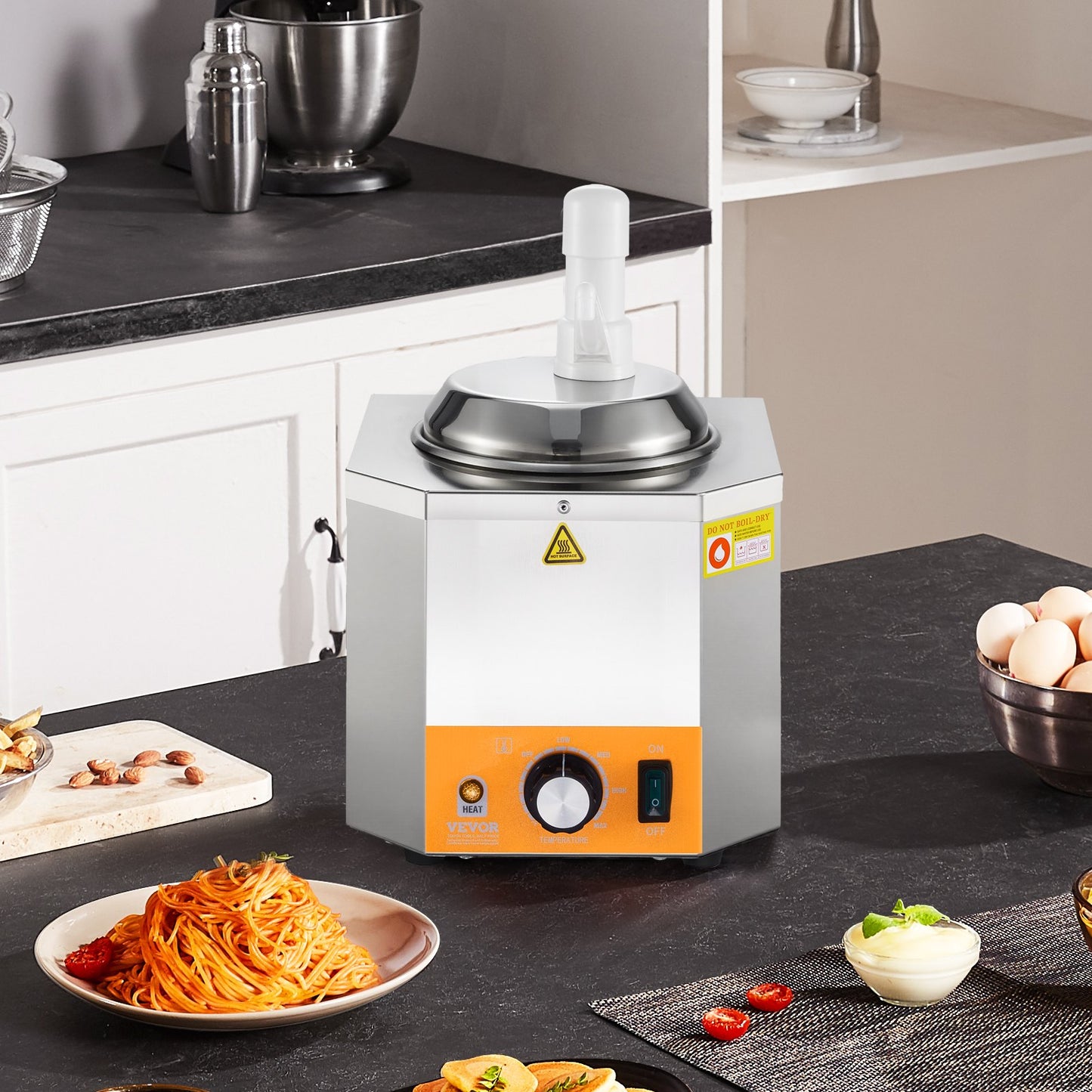 2.4L Electric Cheese Dispenser with Pump Commercial Hot Fudge Warmer Adjustable 86F to 230F Heating Machine