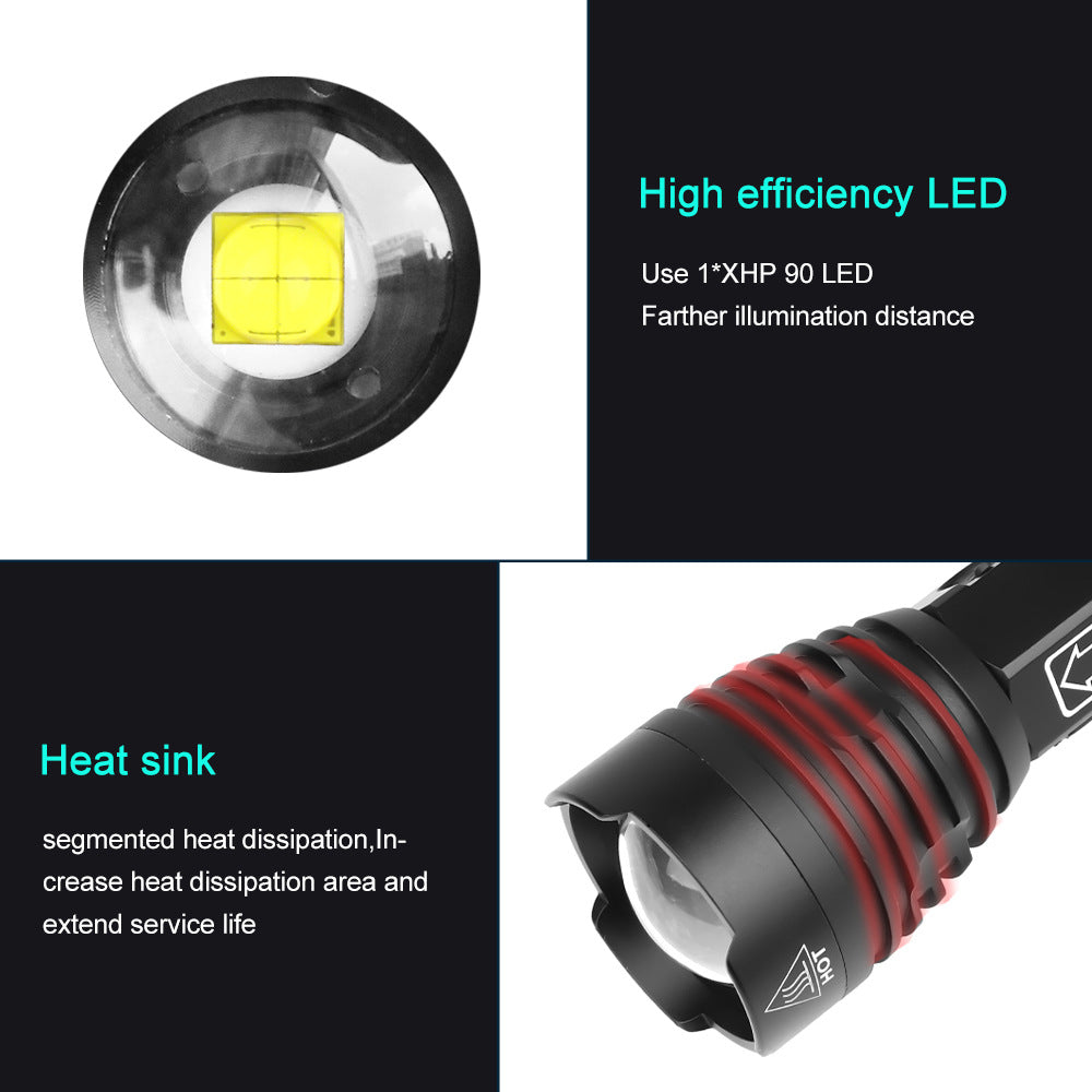 XHP90 LED Torch Lamp USB Rechargeable High Power Flashlight for Outdoor Camping and Emergency Use