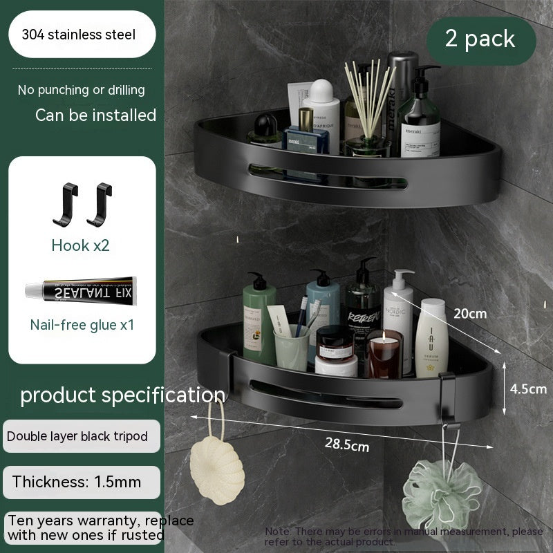 Punch-Free Stainless Steel Bathroom Triangle Storage Rack – Wall Corner Organizer Shelf