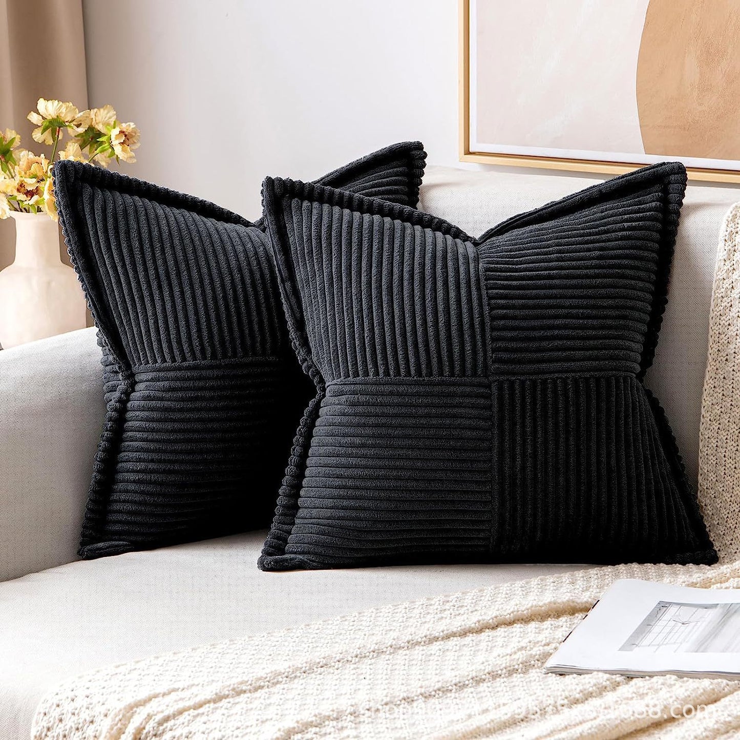 Corduroy Pillow Covers Super Soft Boho Striped Decorative Throw Pillow Cases for Sofa Couch Living Room Christmas Home Decor