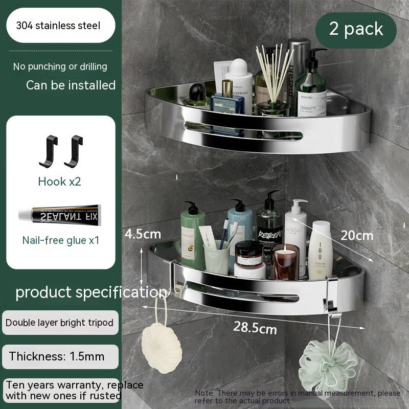 Punch-Free Stainless Steel Bathroom Triangle Storage Rack – Wall Corner Organizer Shelf