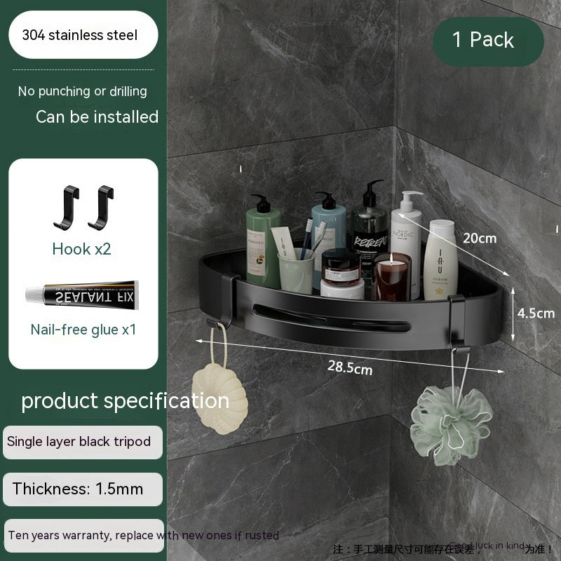 Punch-Free Stainless Steel Bathroom Triangle Storage Rack – Wall Corner Organizer Shelf