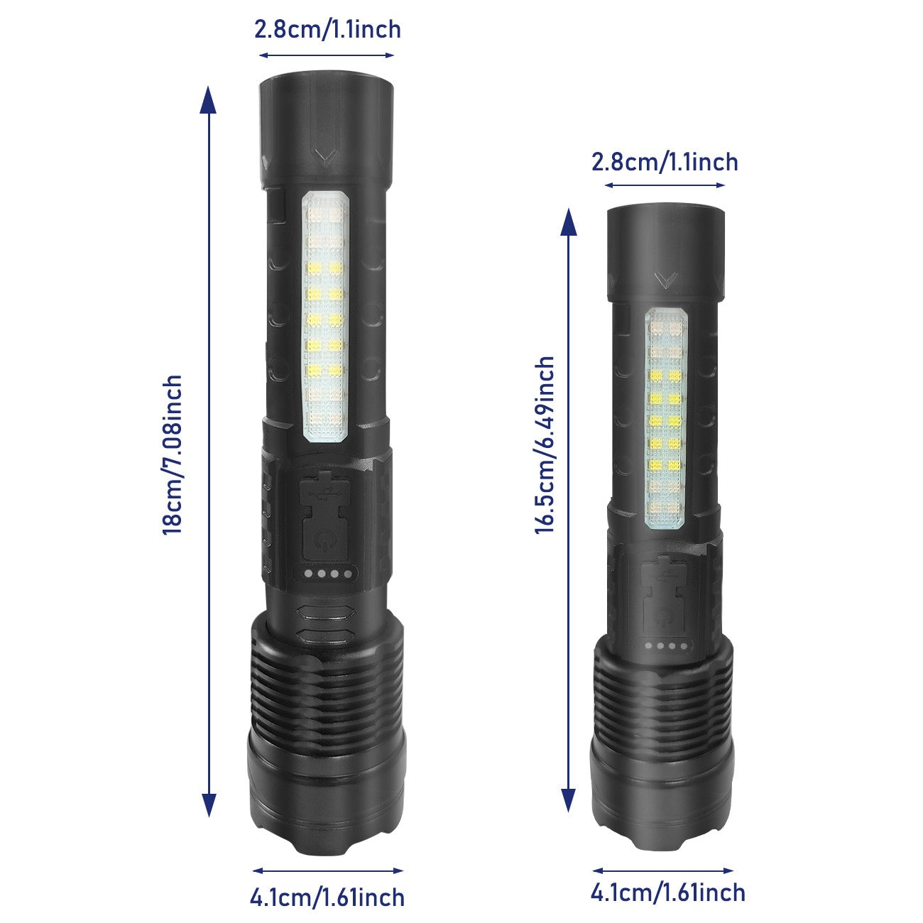 Rechargeable LED Tactical Flashlight – Super Bright USB Torch with Red White Blue 3 Modes