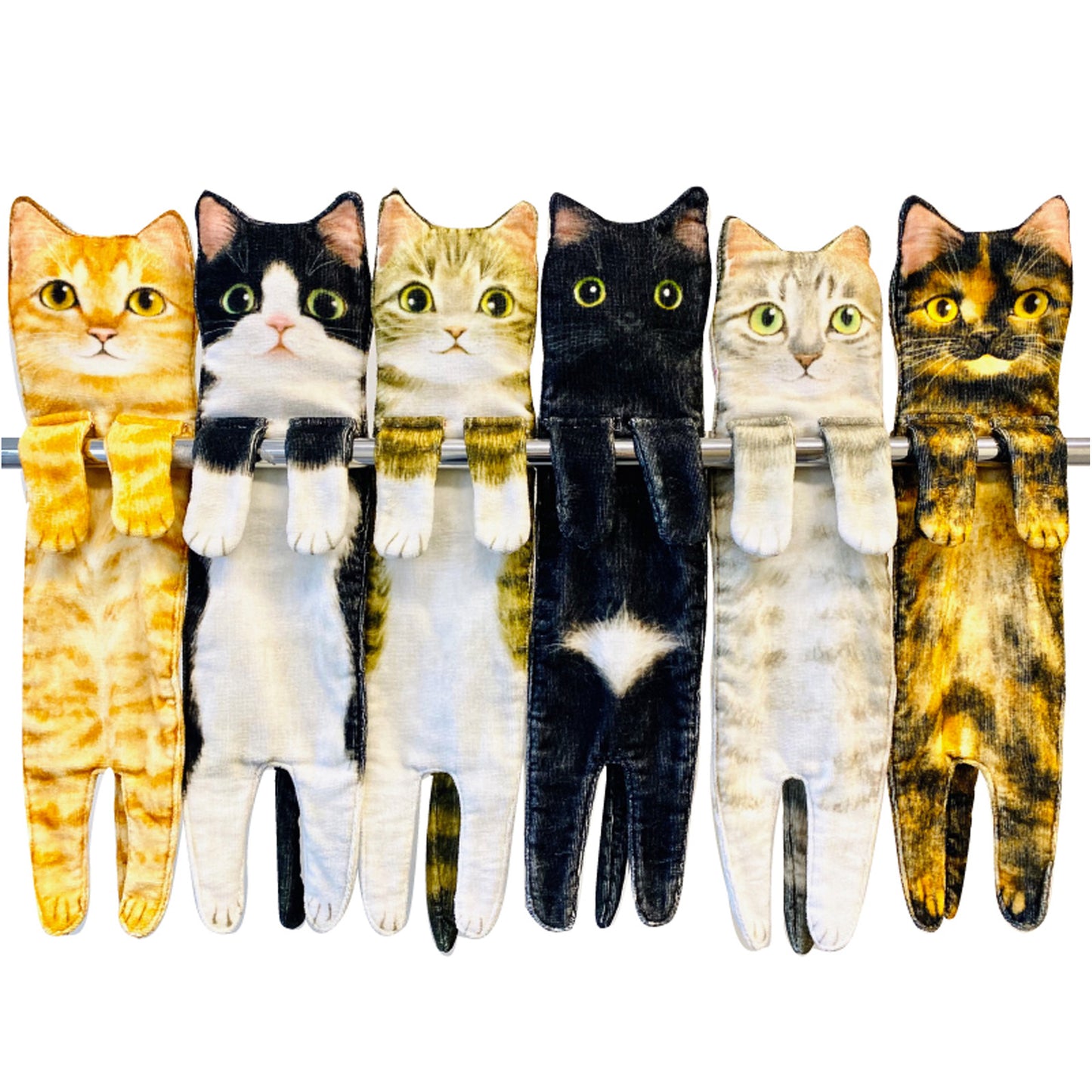 Long Cat Hand Towel Cute Cat Shape Bathroom Kitchen Absorbent Hanging Handkerchief Towel