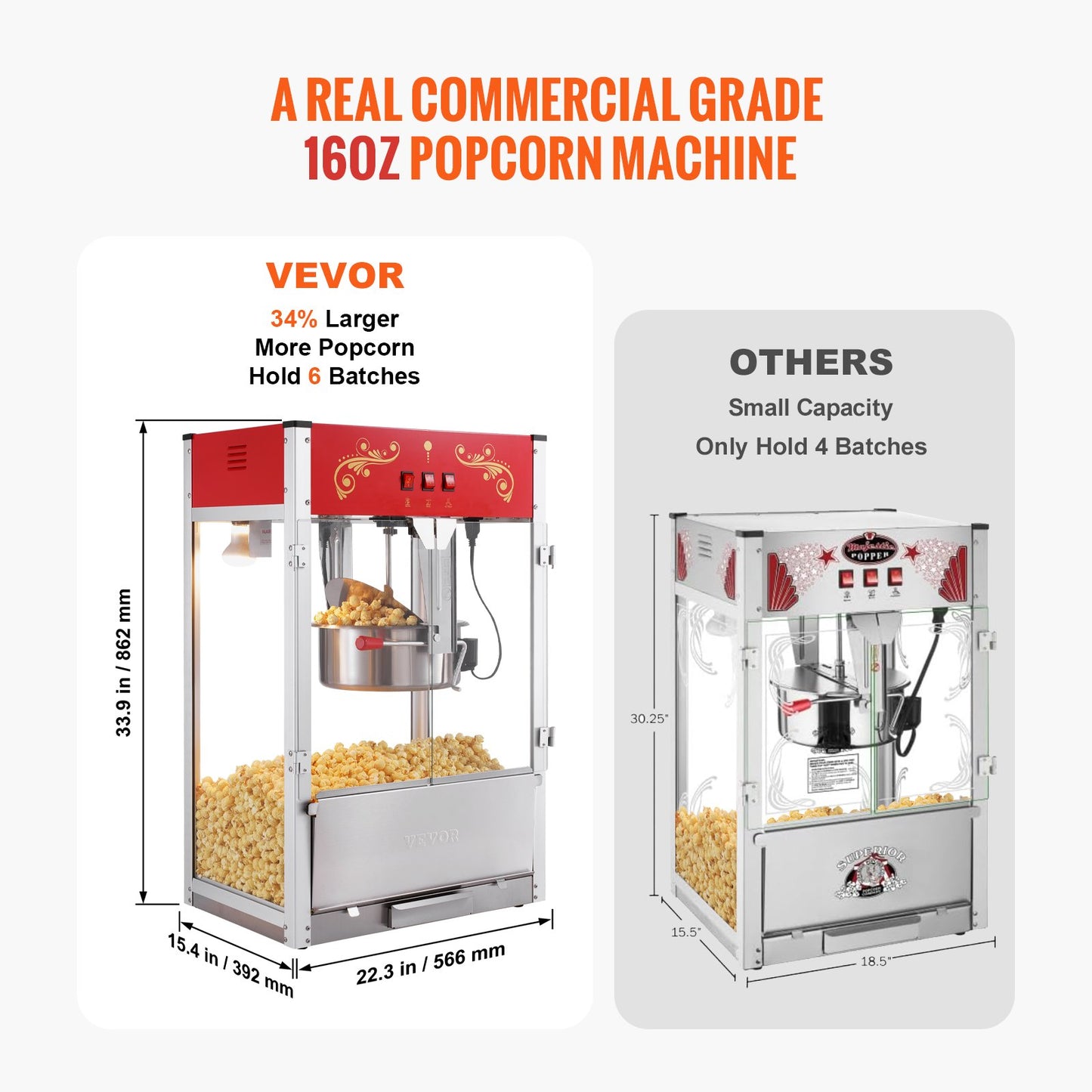 Countertop Popcorn Popper Machine 1615W 16 Oz Red Home Popcorn Maker