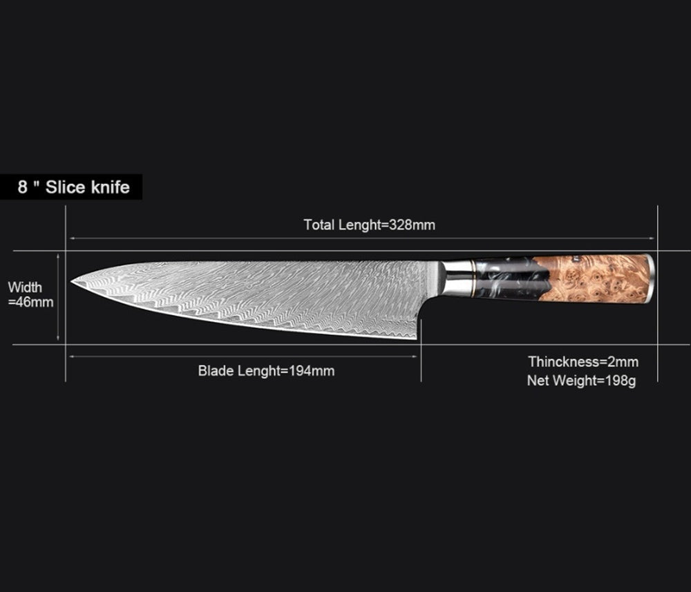 Damascus Steel Kitchen Knife Black Stabilized Wood Resin Handle Chef Knife for Precision Cutting Cooking