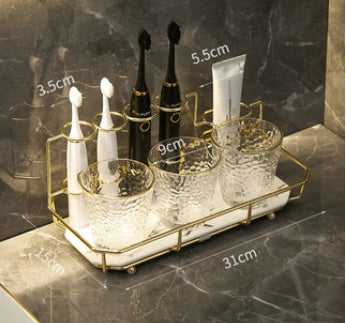 Electric Toothbrush Holder Shelf – Light Luxury Bathroom Storage Rack with Mouthwash Cup & Family Organizer Set