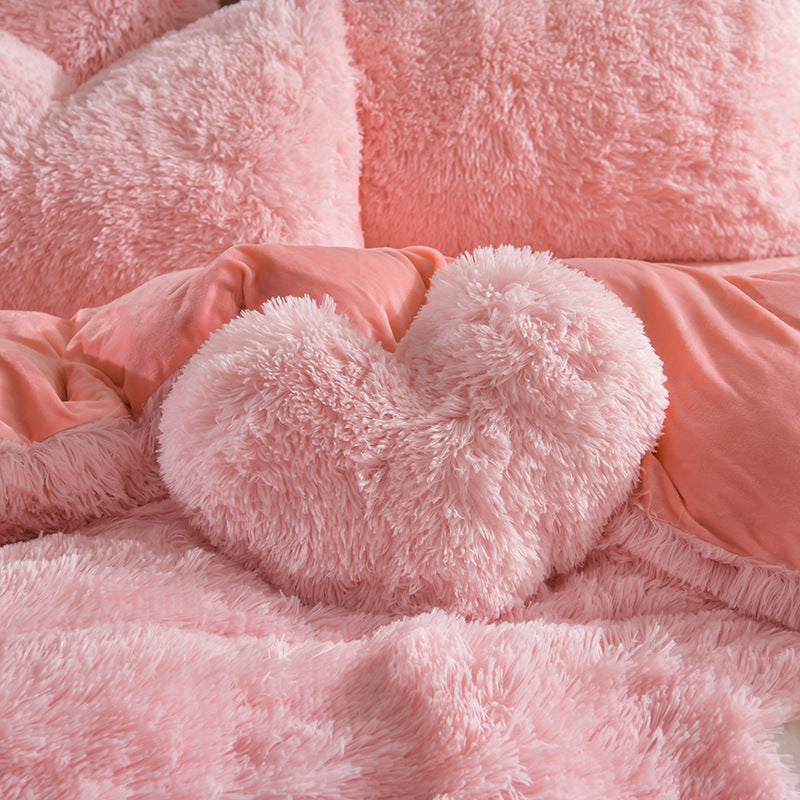 Plush Thickened Warm Mink Fur Four Piece Bedding Set Soft Winter Duvet Cover Bed Sheet Pillowcase Set