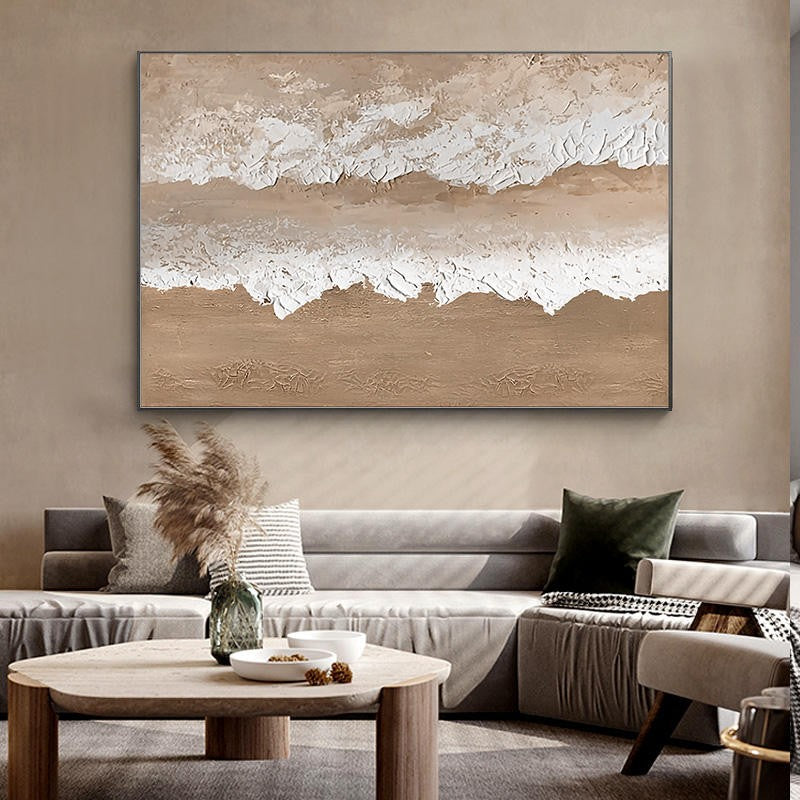 Large Abstract Beach Landscape Oil Painting Brown Texture Handmade Canvas Wall Art Living Room Decor