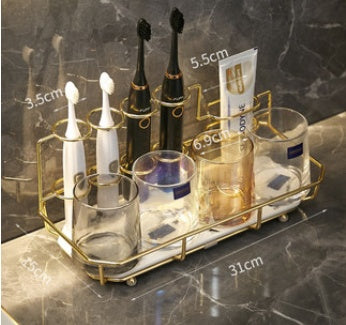 Electric Toothbrush Holder Shelf – Light Luxury Bathroom Storage Rack with Mouthwash Cup & Family Organizer Set