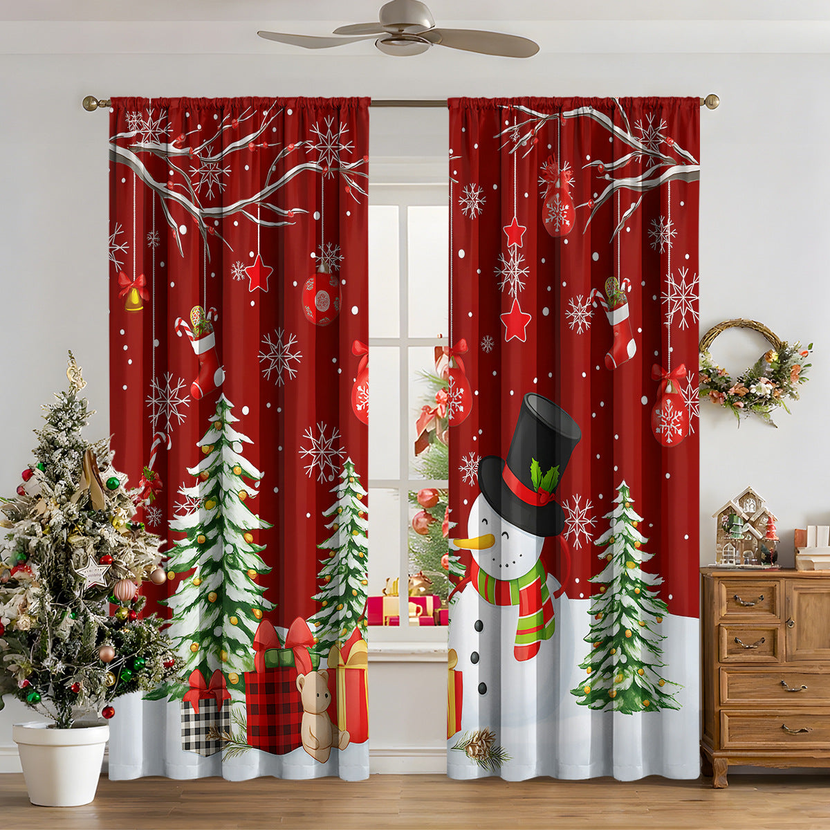 3D Digital Printed Christmas Curtains – Festive Holiday Window Drapes for Home Decor