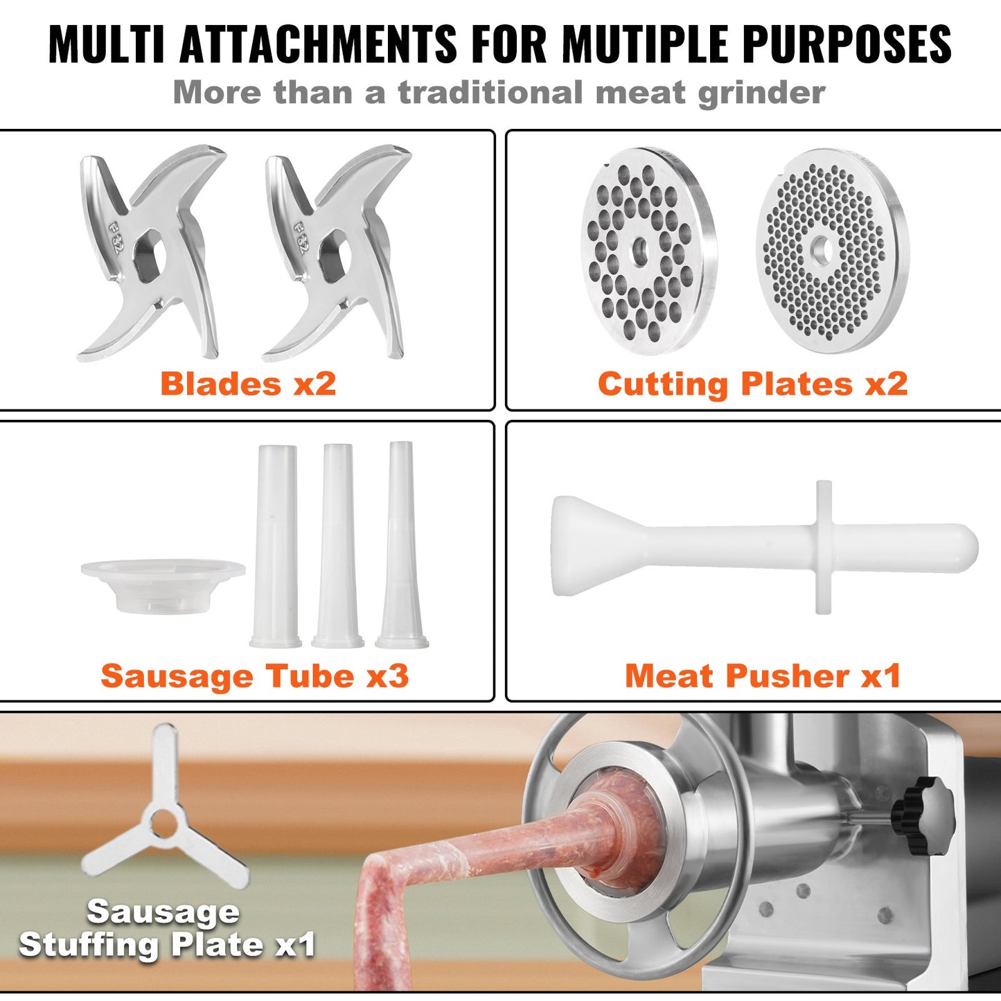 1100W Heavy Duty Electric Meat Grinder High Capacity Meat Mincer Sausage Stuffer for Home and Commercial Use