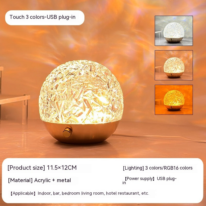 Water Ripple Projector Night Light Crystal Mood Lamp Sunset LED Bedside Decoration Aesthetic Home Bedroom Gift