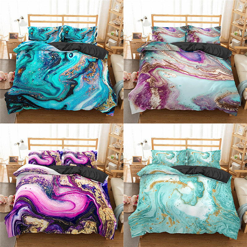 Modern Marble 3D Printed Quilt Cover Set – Luxury Bedding with Matching Pillowcases