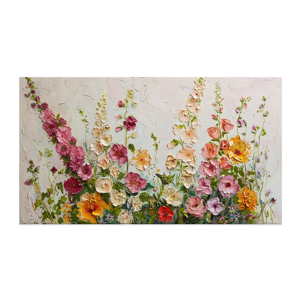 Abstract Floral Oil Painting Green Grass Flowers Field Thick Texture Handmade Canvas Wall Art Home Decor
