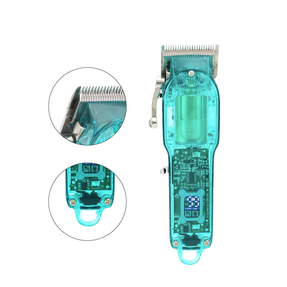 Rechargeable Transparent Hair Clipper Digital Display Electric Hair Trimmer Cordless Grooming Tool