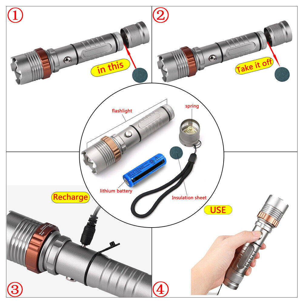 Rechargeable LED Flashlight with Escape Hammer – Super Bright Emergency Work Torch Light